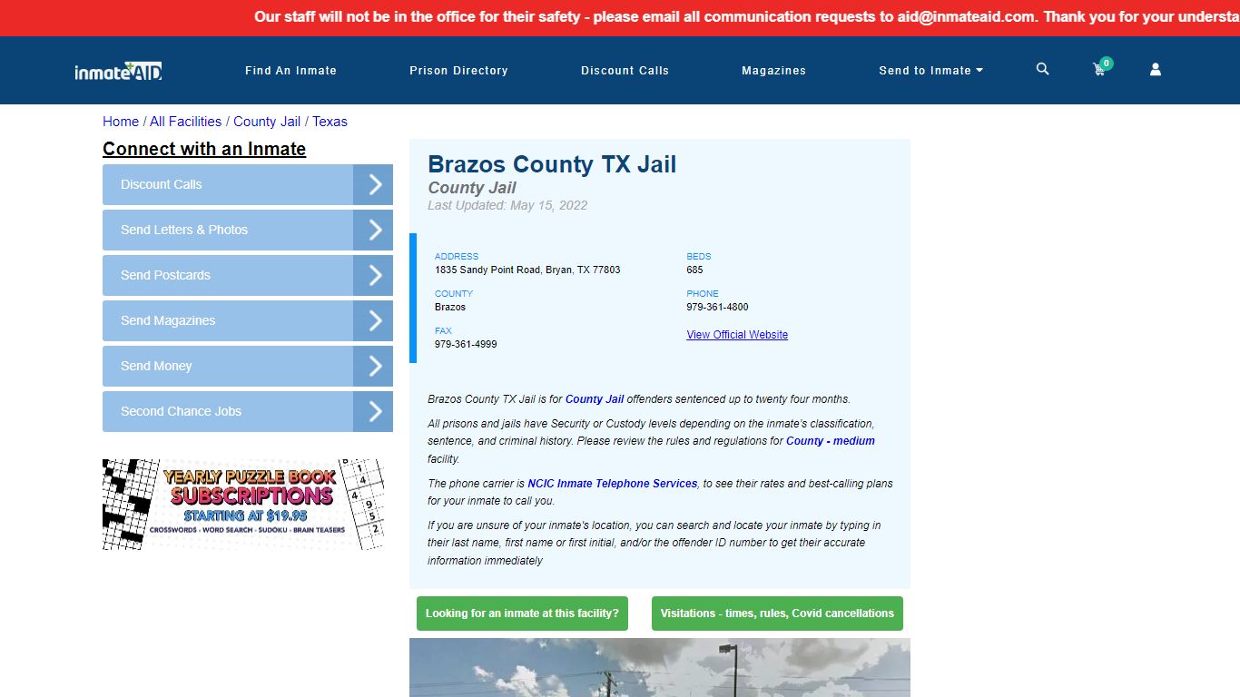 Brazos County TX Jail - Inmate Locator - Bryan, TX